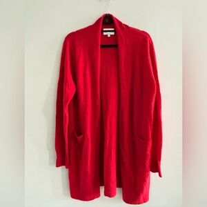 Belle France Cozy Open-Front Red Women's 100% Cashmere Cardigan Luxury Sz. XL